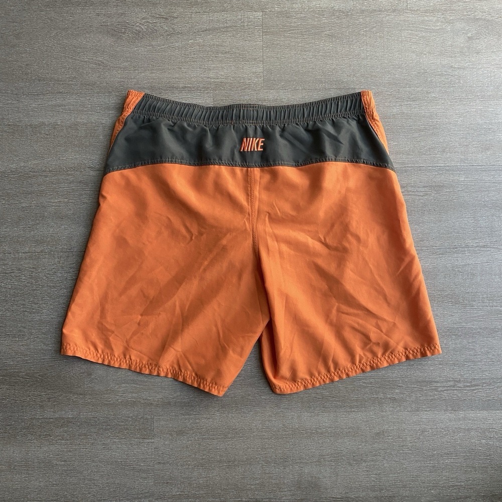 Nike‎ Swim Men's  Board Shorts Grey & Orange Swoosh Size Medium Athletic 1382